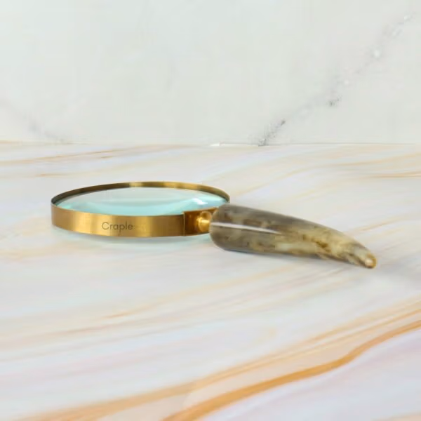 Curved Horn Handle Magnifier | Shiny Brass, Clear Lens | Rustic Reading Aid & Elegant Desk Gift - Image 4