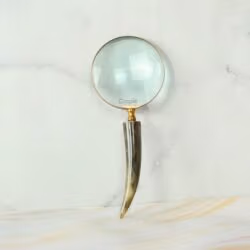 Curved Horn Handle Magnifier | Shiny Brass, Clear Lens | Rustic Reading Aid & Elegant Desk Gift - Image 2