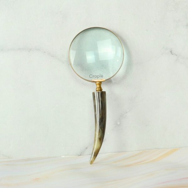 Curved Horn Handle Magnifier | Shiny Brass, Clear Lens | Rustic Reading Aid & Elegant Desk Gift - Image 2