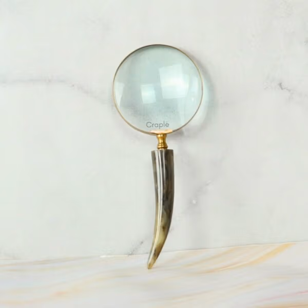 Curved Horn Handle Magnifier | Shiny Brass, Clear Lens | Rustic Reading Aid & Elegant Desk Gift - Image 2