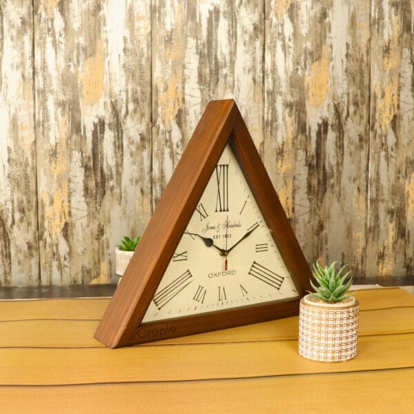 Triangle Antique Wooden Clock | Jones & Hendricks Oxford Style, Roman Numerals | Large Desk & Wall Decor Gift - Image 5