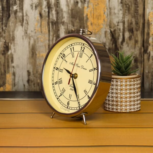 Dual Numeral Nickel Aluminium Desk Clock | Mad Over Decor London Style, Vintage Shape | Handcrafted Tabletop Decor - Image 2