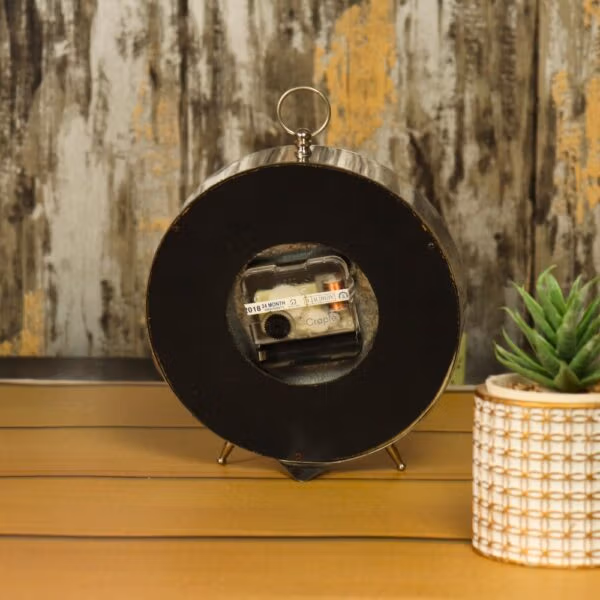 Dual Numeral Nickel Aluminium Desk Clock | Mad Over Decor London Style, Vintage Shape | Handcrafted Tabletop Decor - Image 4