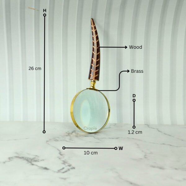 Carved Feather Handle Brass Magnifier | Shiny Finish, Clear Lens | Elegant Reading Tool & Nature Decor Gift - Image 6