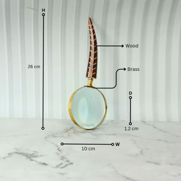 Carved Feather Handle Brass Magnifier | Shiny Finish, Clear Lens | Elegant Reading Tool & Nature Decor Gift - Image 6