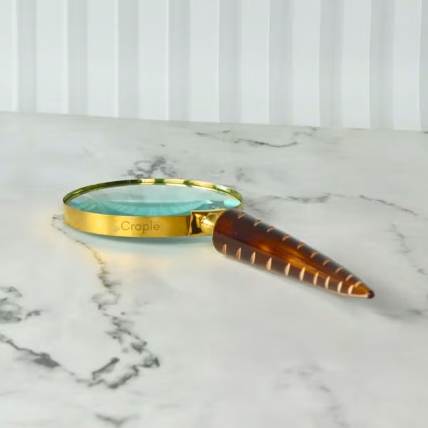 Carved Feather Handle Brass Magnifier | Shiny Finish, Clear Lens | Elegant Reading Tool & Nature Decor Gift - Image 4