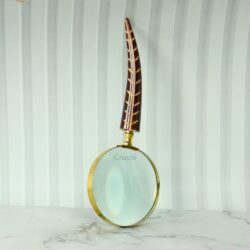 Carved Feather Handle Brass Magnifier | Shiny Finish, Clear Lens | Elegant Reading Tool & Nature Decor Gift - Image 3