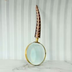 Carved Feather Handle Brass Magnifier | Shiny Finish, Clear Lens | Elegant Reading Tool & Nature Decor Gift - Image 3