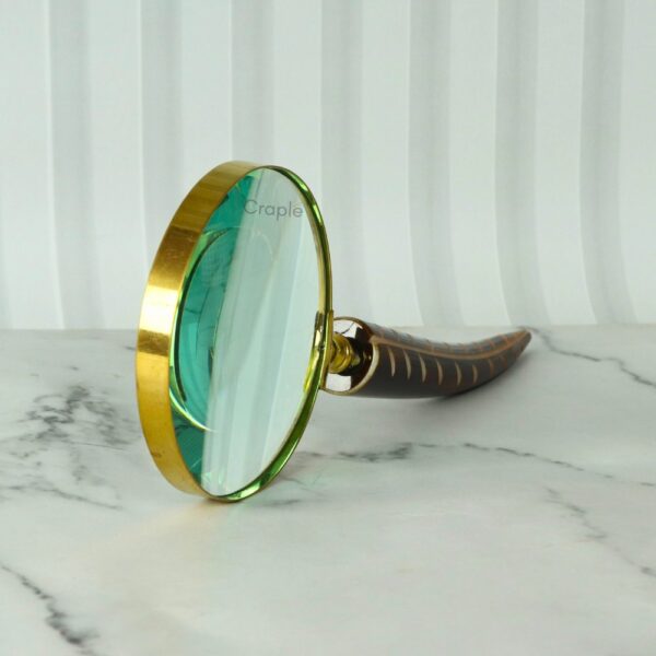 Carved Feather Handle Brass Magnifier | Shiny Finish, Clear Lens | Elegant Reading Tool & Nature Decor Gift - Image 2