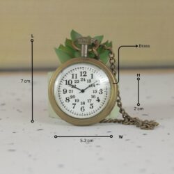 24 Hour Dial Pocket Watch | Shiny Brass, Handcrafted, Miyota Movement & Chain | Military Style Timepiece Gift - Image 6
