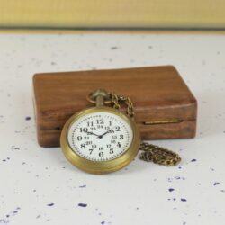 24 Hour Dial Pocket Watch | Shiny Brass, Handcrafted, Miyota Movement & Chain | Military Style Timepiece Gift - Image 2