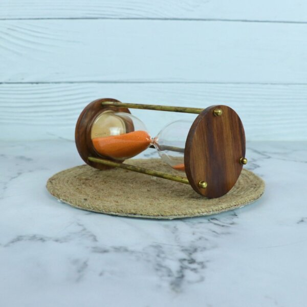 Nautical Marine Handcrafted 5 Minutes Brass & Wood Hourglass | Orange - Image 2