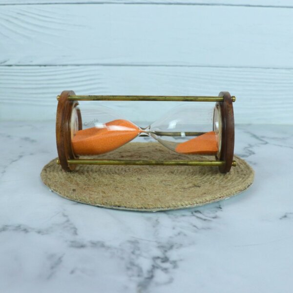 Nautical Marine Handcrafted 5 Minutes Brass & Wood Hourglass | Orange - Image 3