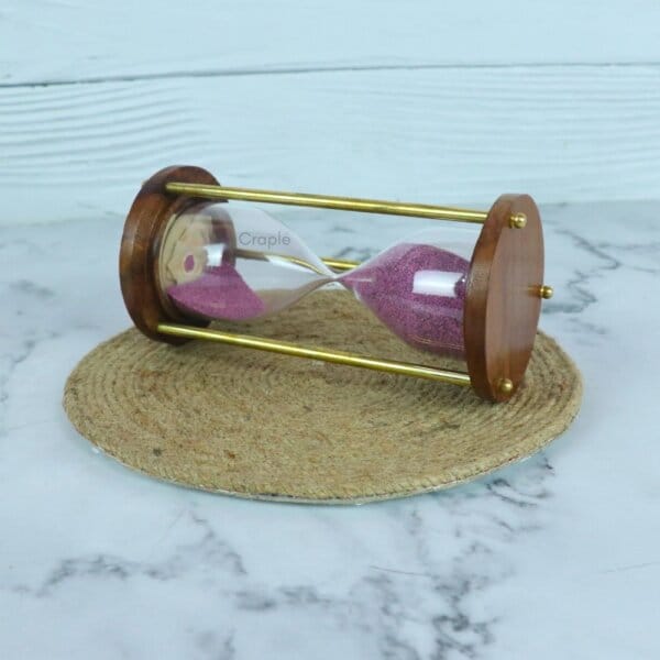 3-Minute Wood & Brass Sand Timer | Purple Sand, Classic Design | Desk Focus Aid & Elegant Gift - Image 2