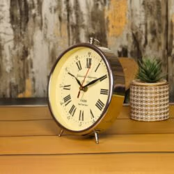 Nickel Finish Aluminium Desk Clock | Handcrafted, Vintage Alarm Style, Roman Numerals | Paris Inspired Tabletop Decor - Image 3
