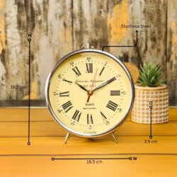 Nickel Finish Aluminium Desk Clock | Handcrafted, Vintage Alarm Style, Roman Numerals | Paris Inspired Tabletop Decor - Image 5