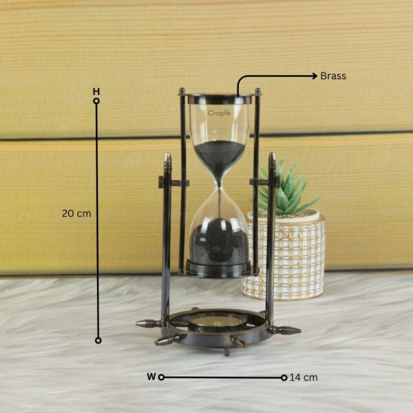 Decorative 20 cm Brass Hourglass Antique Black, Compass, and Rotation - Image 6