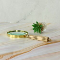 Fluted Striped Handle Magnifier | Shiny Brass, Clear Lens | Elegant Reading Aid & Desk Decor - Image 2