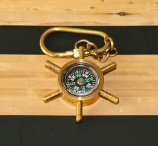 Small and Stunning Vintage Shipwheel Compass Keychain