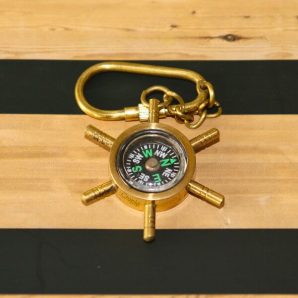 Small and Stunning Vintage Shipwheel Compass Keychain