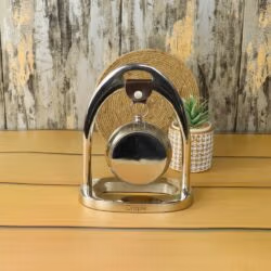 Hanging Silver Aluminium Desk Clock | Arch Frame, Leather Strap Detail | Modern Tabletop Decor & Gift - Image 3
