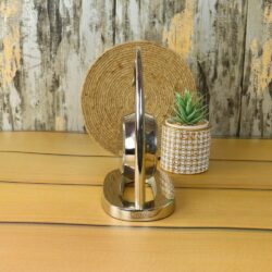 Hanging Silver Aluminium Desk Clock | Arch Frame, Leather Strap Detail | Modern Tabletop Decor & Gift - Image 2
