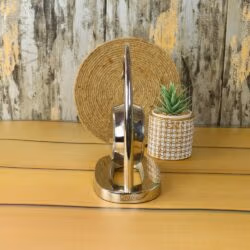 Hanging Silver Aluminium Desk Clock | Arch Frame, Leather Strap Detail | Modern Tabletop Decor & Gift - Image 2