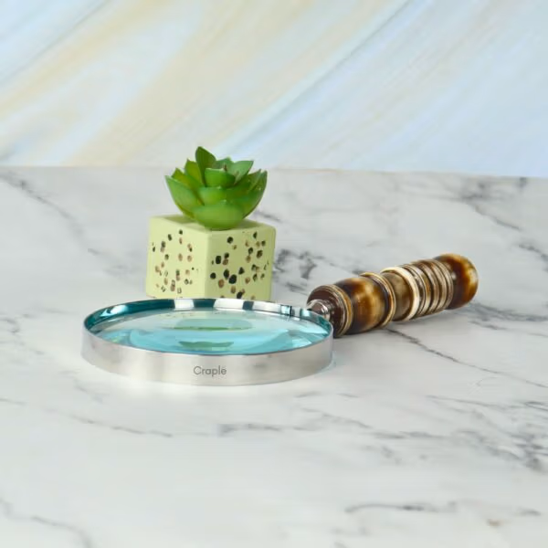 Turned Resin Handle & Nickel Magnifier | Brass Base, Polished Finish | Classic Reading Tool & Desk Accessory - Image 4