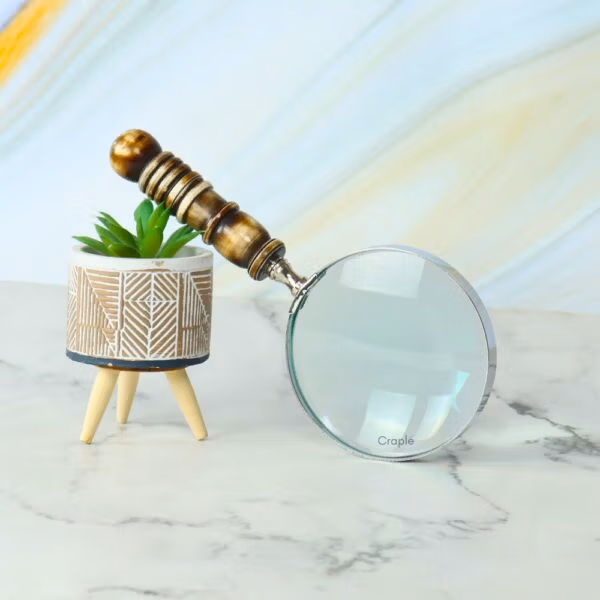 Turned Resin Handle & Nickel Magnifier | Brass Base, Polished Finish | Classic Reading Tool & Desk Accessory - Image 2