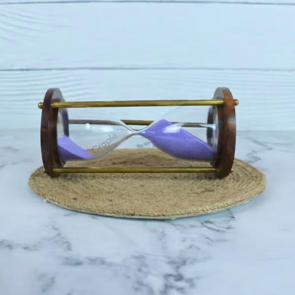 Vintage Brass & Wood 5 Min Hourglass | Sky Blue - Image 4