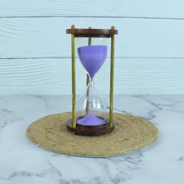 Vintage Brass & Wood 5 Min Hourglass | Sky Blue - Image 1