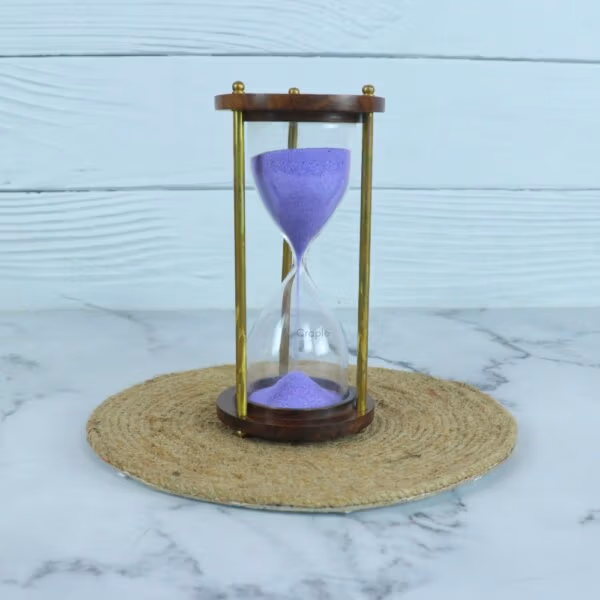 Vintage Brass & Wood 5 Min Hourglass | Sky Blue - Image 1