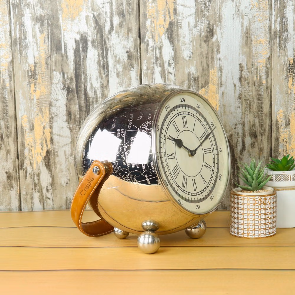 Stunning Silver Globe-Inspired Table Clock