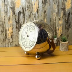 Globe-Shaped Nickel Steel Table Clock | Etched Map Detail, Leather Handle | Worldly Desk Decor & Unique Gift - Image 3