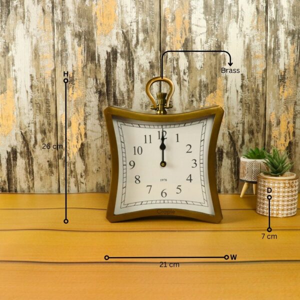Warped Square Tabletop Clock & Hanging Clock | Antique Brass, Standard Numerals | Artistic Desk Decor & Gift - Image 5