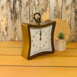 Warped Square Tabletop Clock & Hanging Clock | Antique Brass, Standard Numerals | Artistic Desk Decor & Gift - Image 3