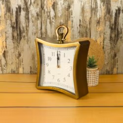 Warped Square Tabletop Clock & Hanging Clock | Antique Brass, Standard Numerals | Artistic Desk Decor & Gift - Image 2