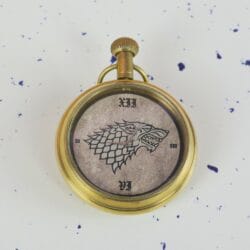 Game of Thrones Direwolf Sigil Pocket Watch | Shiny Brass , Handcrafted, Miyota Movement, Roman Numerals & Chain | Inspired Timepiece Gift - Image 4
