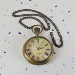 Victoria London 1915 Pocket Watch | Antique Brass, Miyota Movement, Crown Motif & Chain | Royal Inspired Timepiece Gift - Image 3
