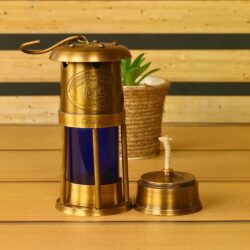 Brass Mariner's Lantern | Functional Oil Lamp, Blue Glow | Royal Navy Plaque | Nautical Decor - Image 4