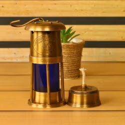 Brass Mariner's Lantern | Functional Oil Lamp, Blue Glow | Royal Navy Plaque | Nautical Decor - Image 4