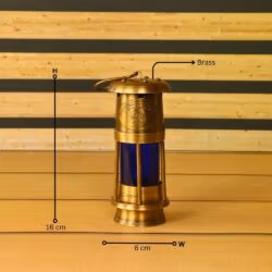 Brass Mariner's Lantern | Functional Oil Lamp, Blue Glow | Royal Navy Plaque | Nautical Decor - Image 6