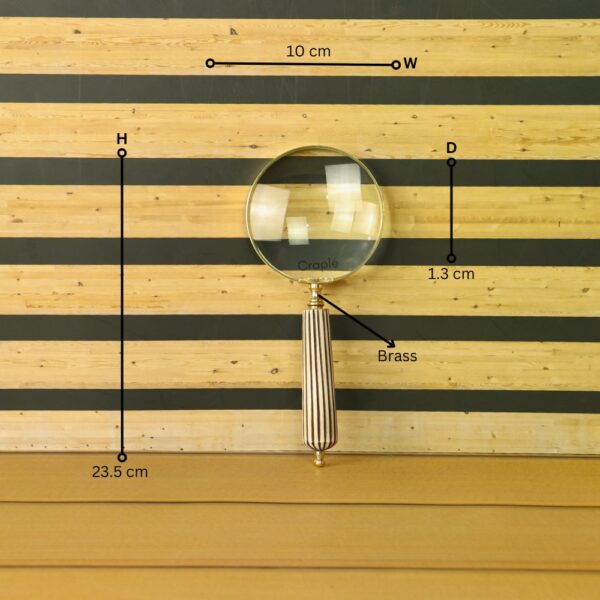 Striped Handle Shiny Brass Magnifier | Polished Finish, Clear Lens | Reading Aid & Modern Desk Decor - Image 5