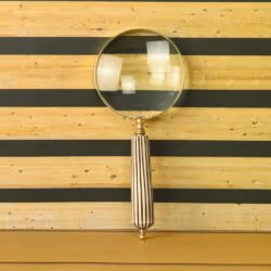Striped Handle Shiny Brass Magnifier | Polished Finish, Clear Lens | Reading Aid & Modern Desk Decor - Image 4