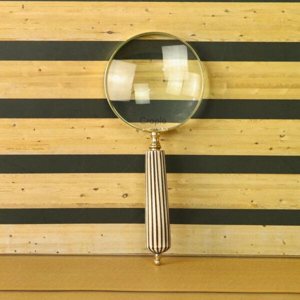 Striped Handle Shiny Brass Magnifier | Polished Finish, Clear Lens | Reading Aid & Modern Desk Decor - Image 4