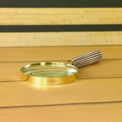 Striped Handle Shiny Brass Magnifier | Polished Finish, Clear Lens | Reading Aid & Modern Desk Decor - Image 2