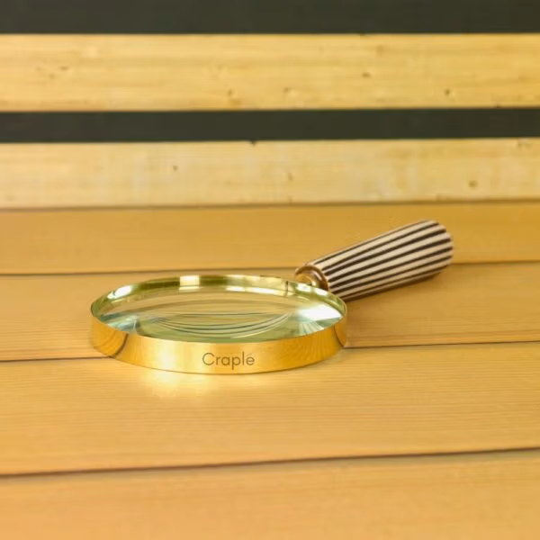 Striped Handle Shiny Brass Magnifier | Polished Finish, Clear Lens | Reading Aid & Modern Desk Decor - Image 2