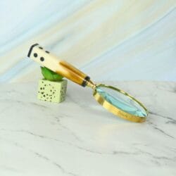 Two-Tone Domino End Handle Magnifier | Shiny Brass, Resin Grip | Reading Aid & Unique Desk Gift