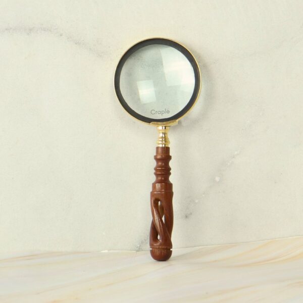 Rare Find Portable Wood Handheld Light Weight Brass Magnifying Glass - Image 3