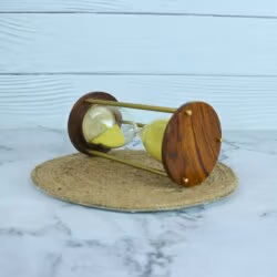 Classic Wood & Brass 3-Minute Hourglass | Sunny Yellow Sand, Shiny Accents | Elegant Desk Timer & Decor - Image 3